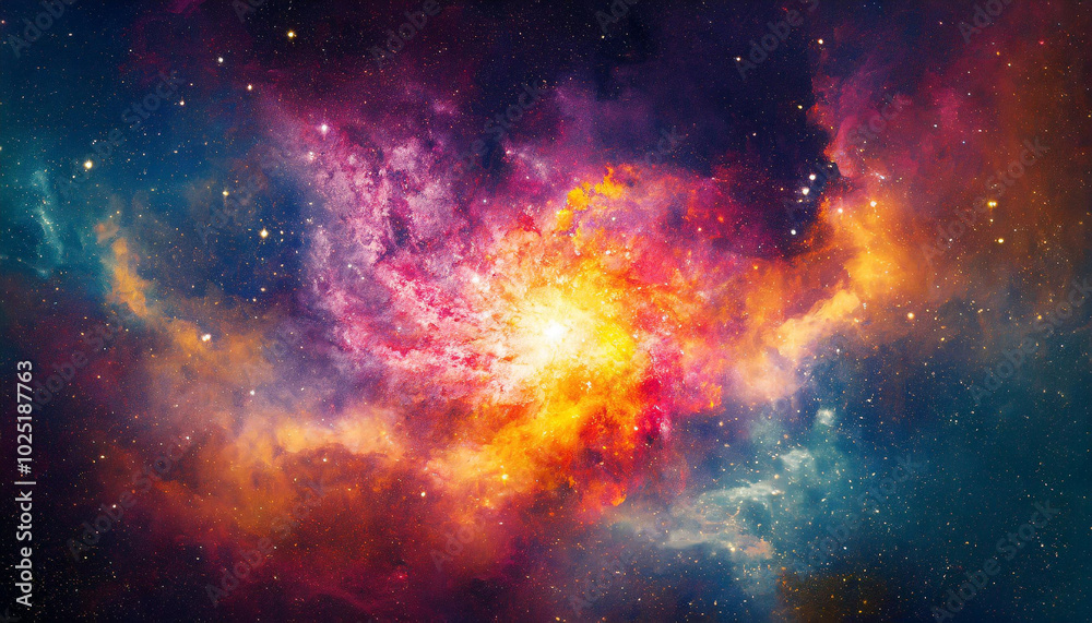A vibrant cosmic nebula displaying swirling colors and luminous stars in deep space during an astronomical event A vibrant cosmic nebula displaying swirling colors and luminous stars in deep space during an astronomical event