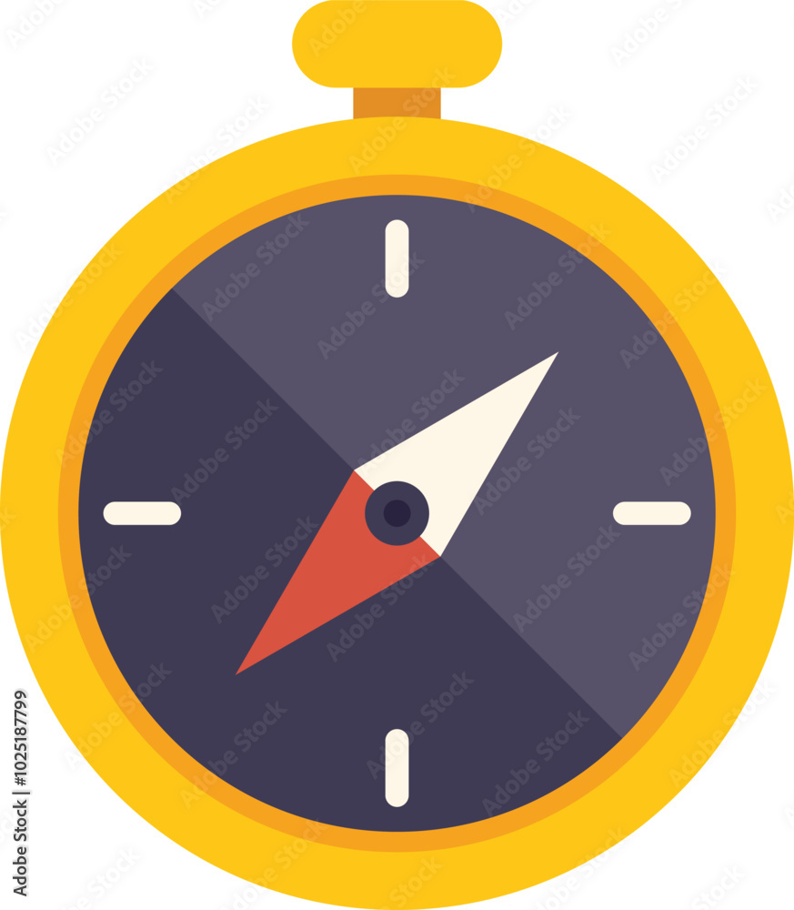 Yellow compass is pointing north, showing the direction on a white background