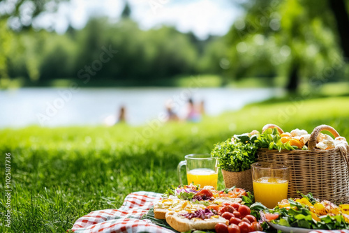A Family Picnic On A Grassy...