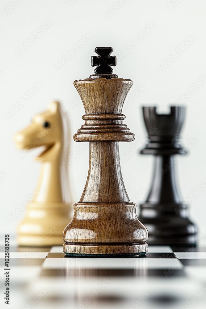Black Knight on Chessboard with White and Black Pieces Black Knight on Chessboard with White and Black Pieces
