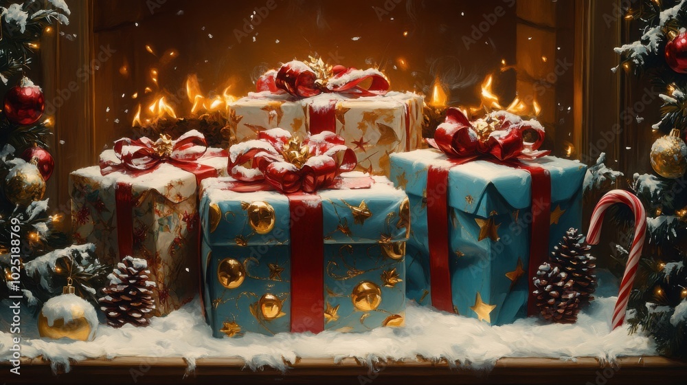Hand-Painted Christmas Gifts Featuring Colorful Wrapped Presents for Festive Celebrations Hand-Painted Christmas Gifts Featuring Colorful Wrapped Presents for Festive Celebrations