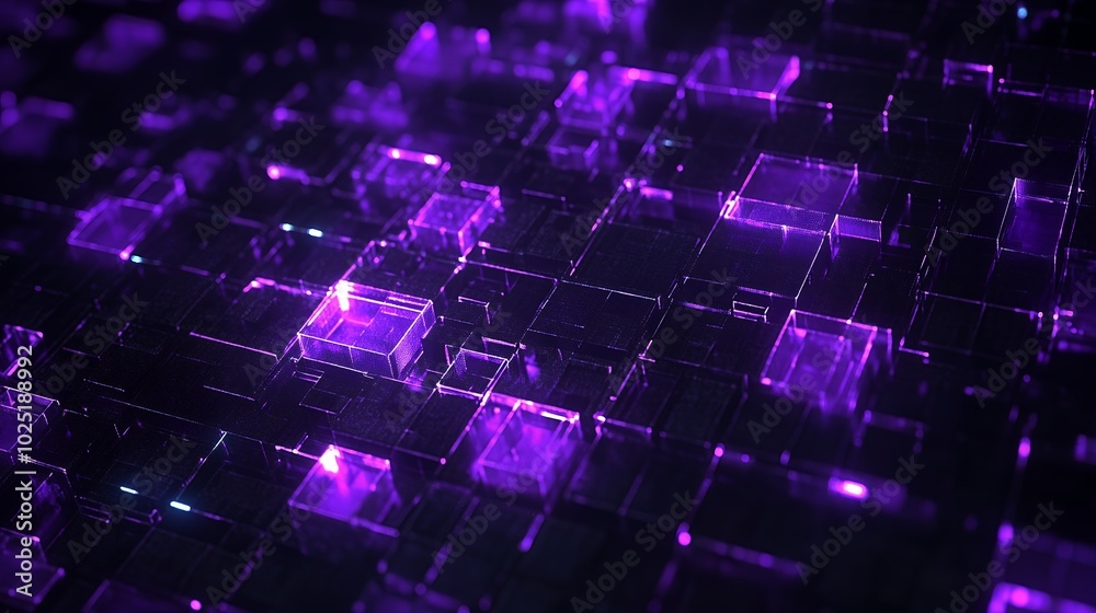 Abstract purple glowing geometric shapes create an otherworldly, futuristic feel. Abstract purple glowing geometric shapes create an otherworldly, futuristic feel.