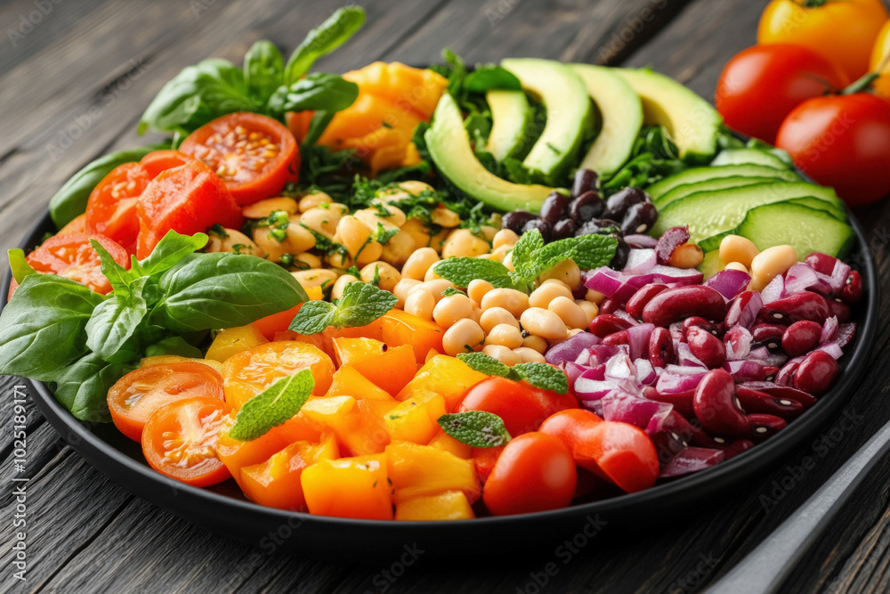 A Vibrant Salad Filled With Leafy Greens, Avocado, And Legumes, Highlighting Foods Rich In Folic Acid A Vibrant Salad Filled With Leafy Greens, Avocado, And Legumes, Highlighting Foods Rich In Folic Acid