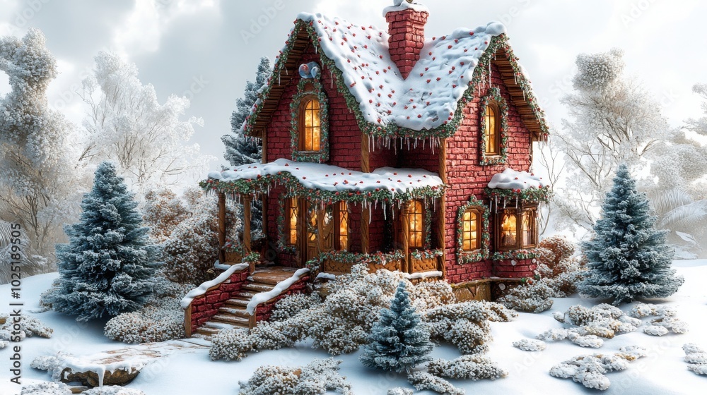 Fototapeta premium Hand-Painted Gingerbread House with Festive Christmas Cookies for Holiday Celebrations