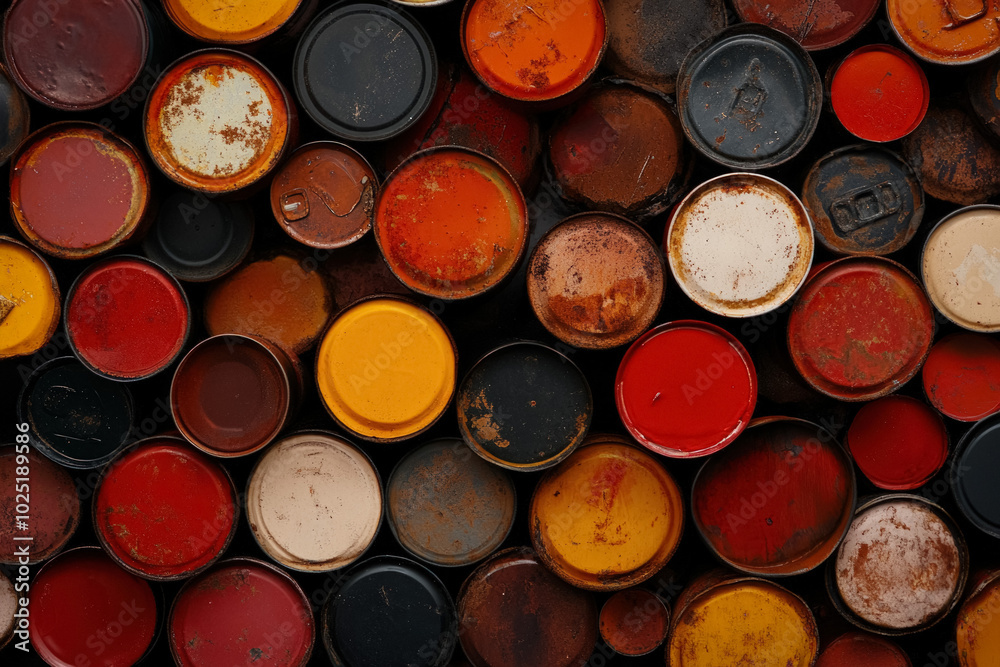 An Artistic Arrangement Of Various Expired Canned Goods Stacked Together, Featuring Rusted Surfaces And Faded Labels, Creating A Sense Of Neglect And Abandonment An Artistic Arrangement Of Various Expired Canned Goods Stacked Together, Featuring Rusted Surfaces And Faded Labels, Creating A Sense Of Neglect And Abandonment