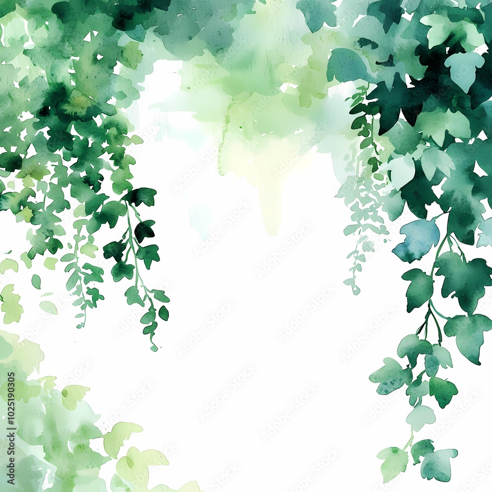 Watercolor Ivy Vine Painting on Soft Background