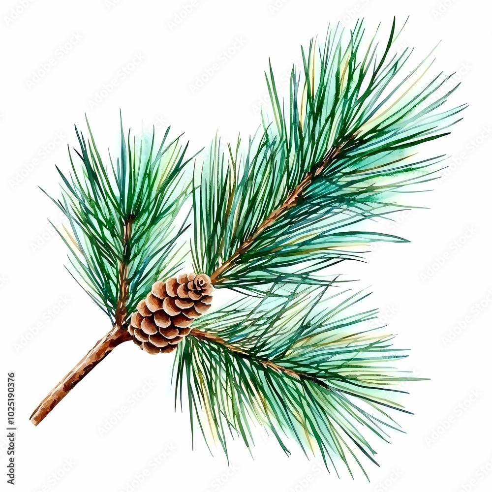Fototapeta premium Soft Watercolor Illustration of Pine Branches