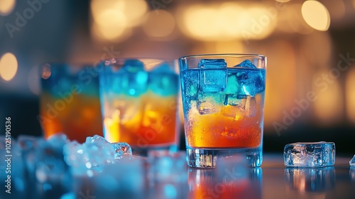 Colorful Cocktails with Ice Cubes