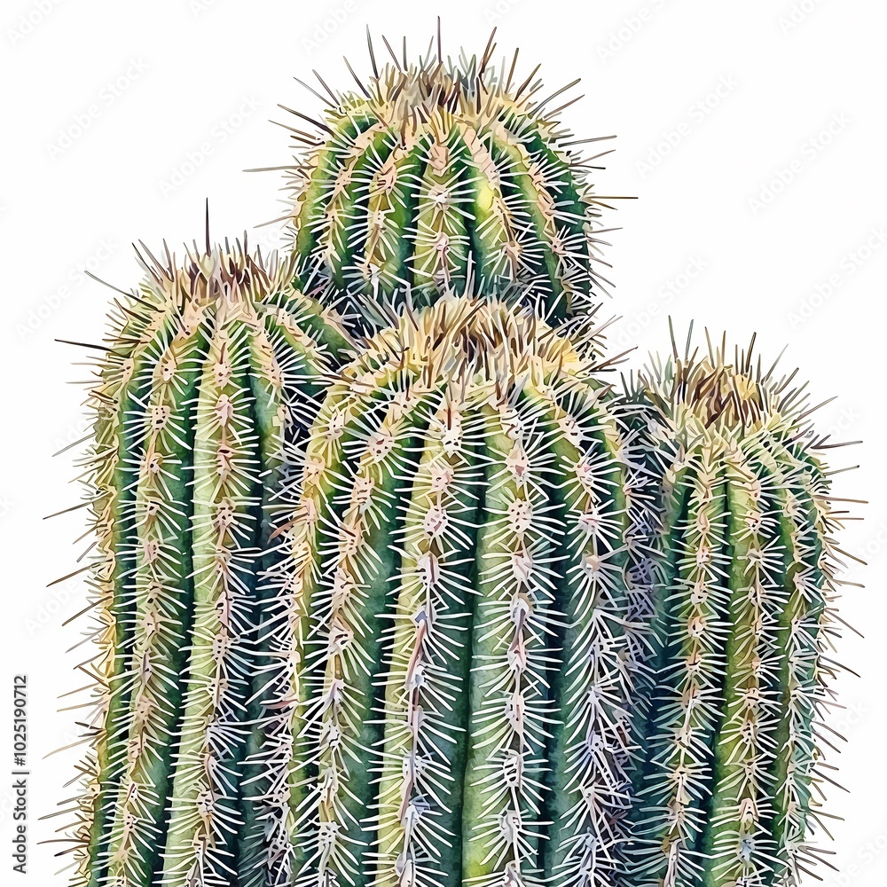 Detailed Watercolor Illustration of a Cactus Plant
