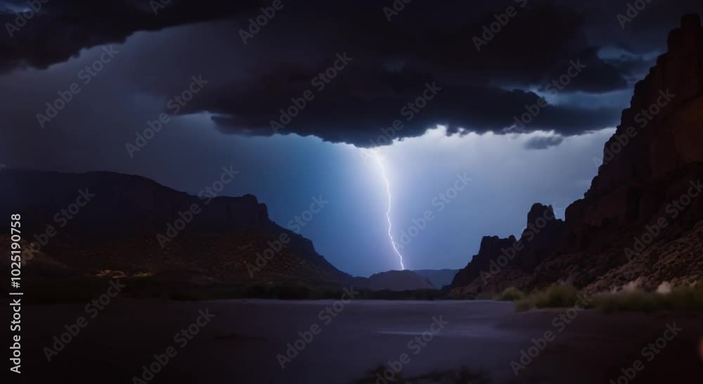 Lightning Storm Over a Rocky Canyon at Night Lightning Storm Over a Rocky Canyon at Night