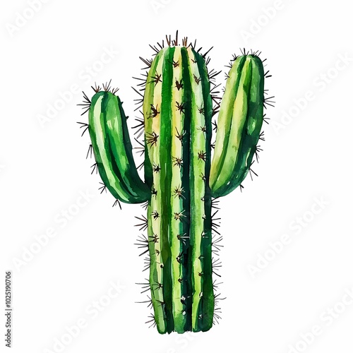 Detailed Watercolor Illustration of a Cactus Plant