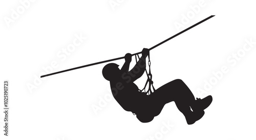 man ziplining silhouette,  Man in helmet climbing silhouette illustration, isolated. Rescue mountain unit.