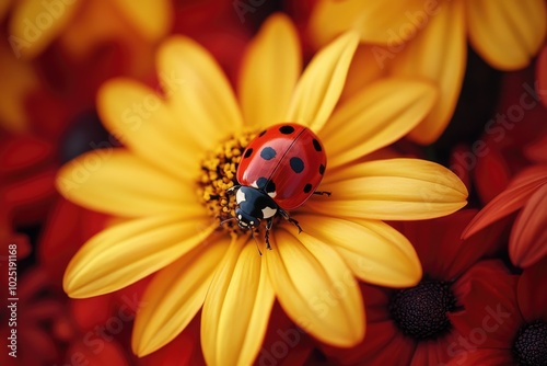 Macro Shot of Ladybug on Yellow Flower Petal