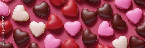 Assorted Heart-Shaped Chocolates on a Pink Background