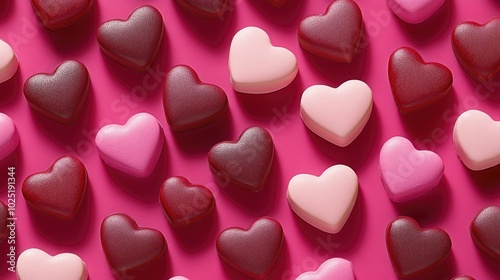 Assorted Heart-Shaped Chocolates on a Pink Background