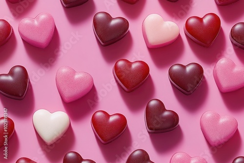 Assorted Heart-Shaped Chocolates on a Pink Background