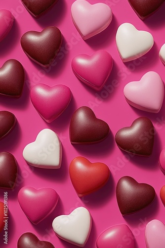 Assorted Heart-Shaped Chocolates on a Pink Background
