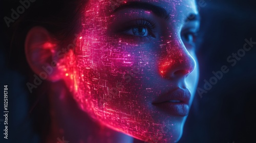 Digital Dreamscape: Neon Patterns on a Futuristic Face