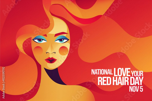 National Love Your Red Hair Day vibrant illustration featuring a bold red-haired woman for November 5th

