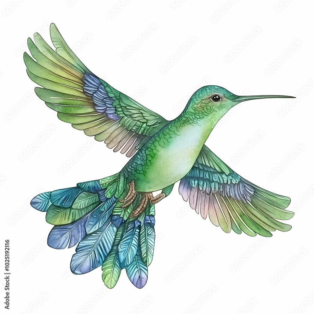 Obraz premium Whimsical Hummingbird in Vibrant Greens and Flight