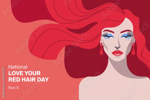 National Love Your Red Hair Day vibrant illustration featuring a bold red-haired woman for November 5th

