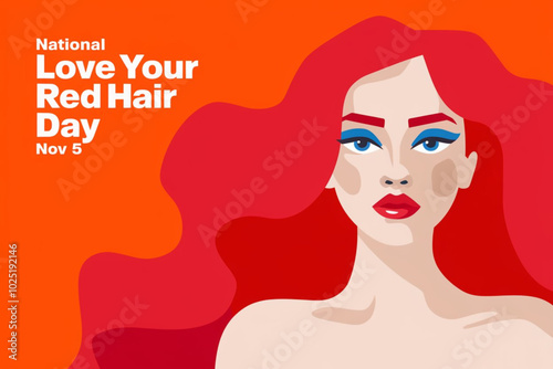 National Love Your Red Hair Day vibrant illustration featuring a bold red-haired woman for November 5th

