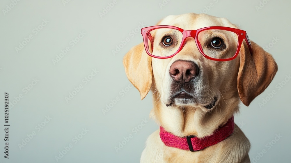 Portrait of a Labrador Dog in Red Glasses Portrait of a Labrador Dog in Red Glasses