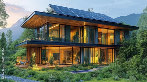 Modern Eco-Friendly Home with Solar Panels for Sustainable Living