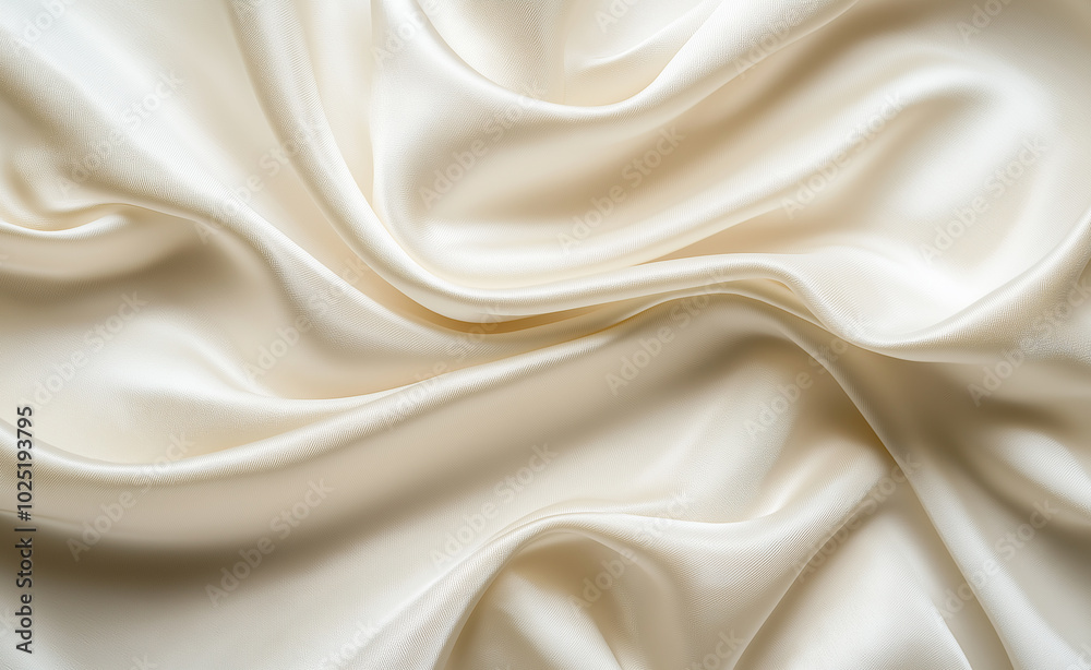 Smooth, luxurious ivory satin fabric with soft folds and waves. Smooth, luxurious ivory satin fabric with soft folds and waves.
