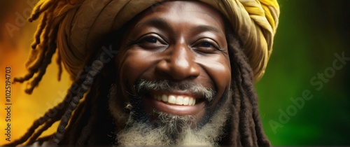 man with dread hair and a yellow turbal