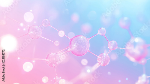 Abstract molecular structure with pink spheres connected by lines, symbolizing science and technology.