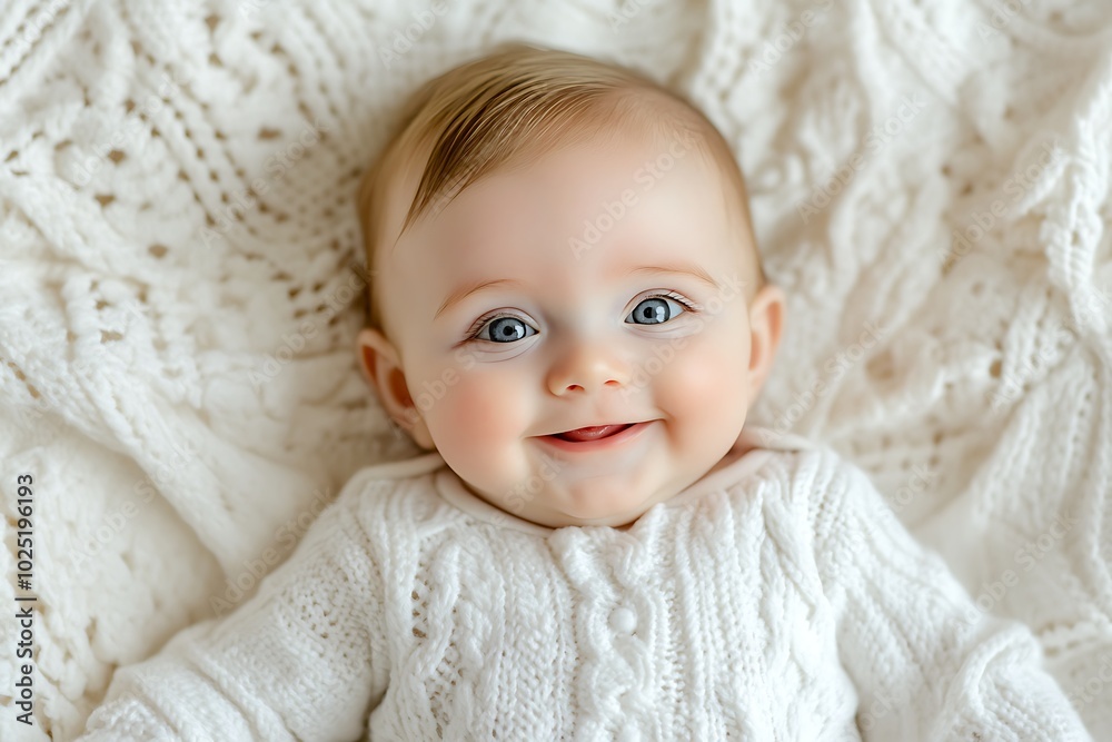 Adorable newborn baby lying on a white blanket, close-up portrait, high-resolution clarity, smooth textures. Adorable newborn baby lying on a white blanket, close-up portrait, high-resolution clarity, smooth textures.
