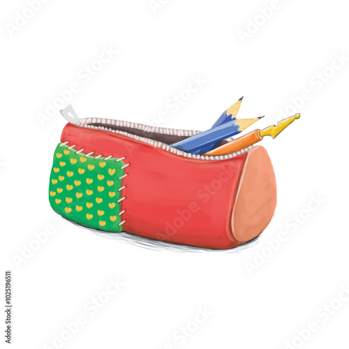 old pencil case illustration on white background