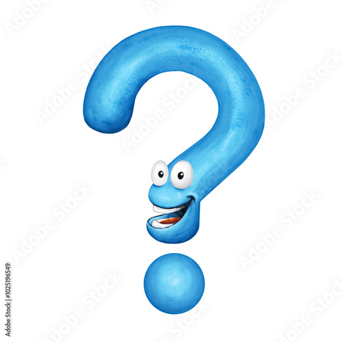 blue question mark and smiling face cartoon illustration isolated on white