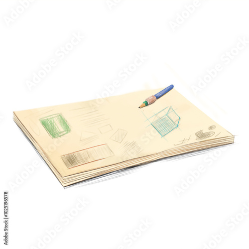 pencil laying on papers illustration isolated on white background