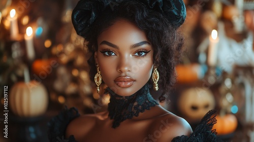 Portrait of Black woman on Halloween