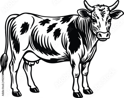 black and white cow vector illustration file.