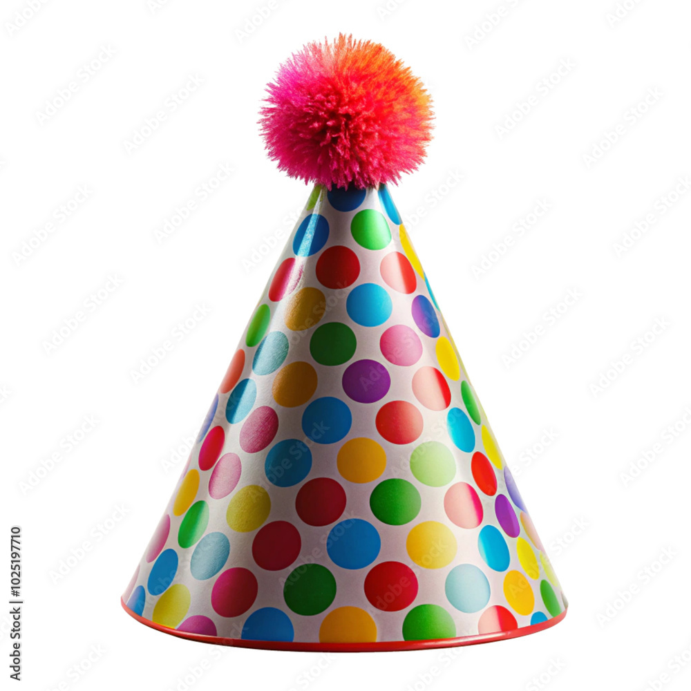 Birthday party hat isolated on white background, perfect for celebration themes, parties, and festive holiday decorations full of joy and fun.