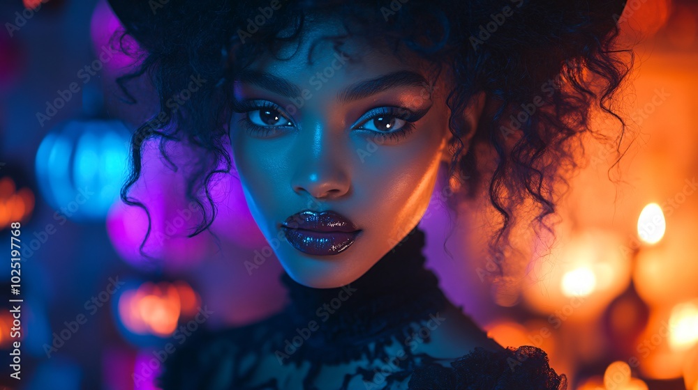 Portrait of Black woman on Halloween