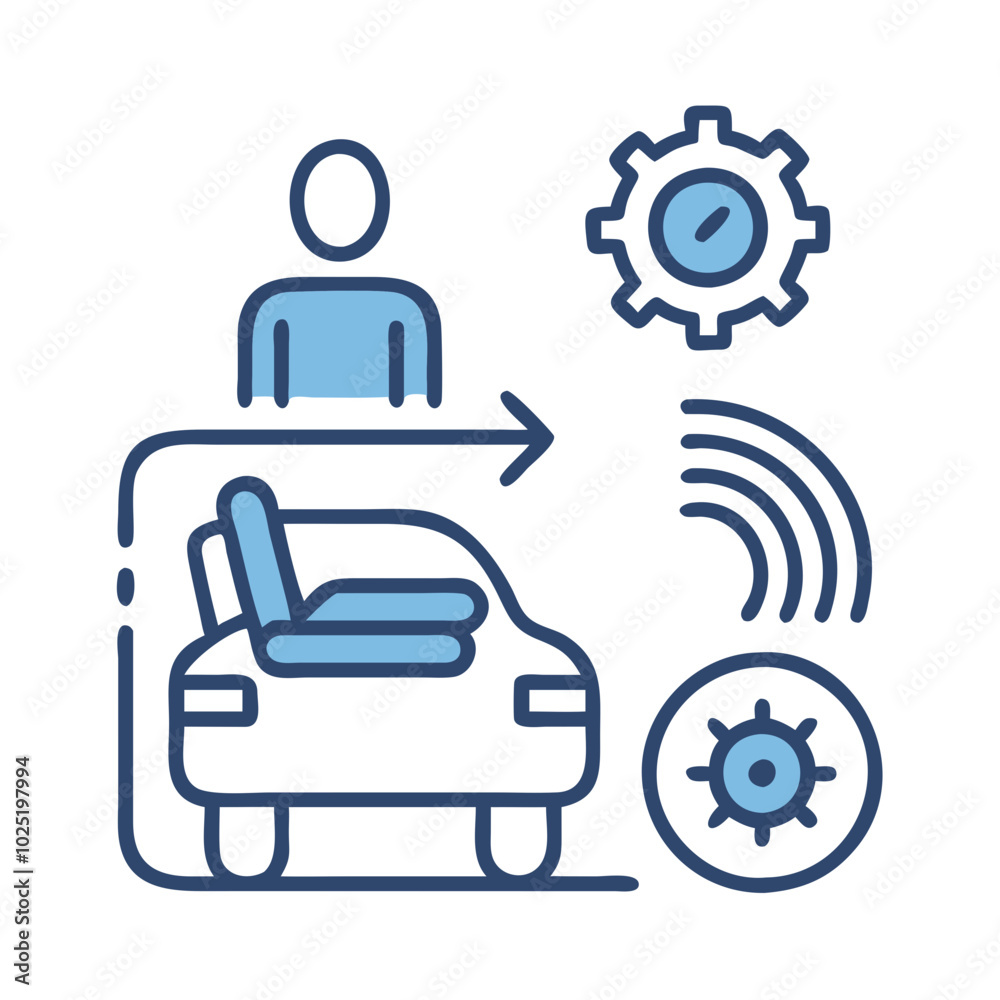 Vehicle personalization icon with AI customizing seat and settings Vehicle personalization icon with AI customizing seat and settings