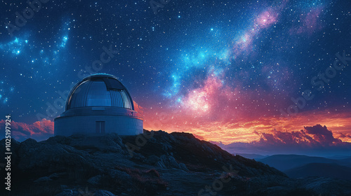 Wallpaper Mural astronomical observatory with dome and telescope on hill against starry night sky, astronomy, science, space, planets, constellations, milky way, nature, architecture, stars, celestial body, astrology Torontodigital.ca