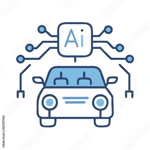 AI driving assistant icon with car and virtual assistant symbol