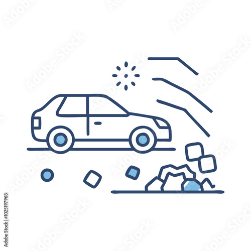 Road hazard detection icon with car identifying potholes and debris