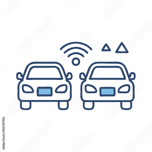 Collision avoidance icon with two cars and sensor alert symbol