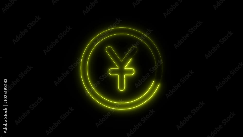 Currency Yuan Outline Icon in HD Video Neon Animation – Finance and Money Symbol on Black Background