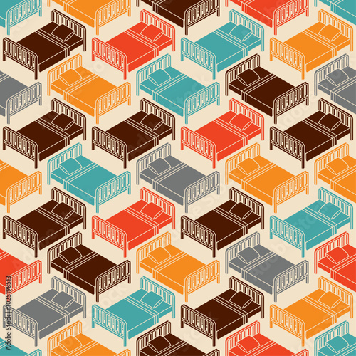 Bed pattern seamless. Bd with blanket and pillow background. texture for fabric