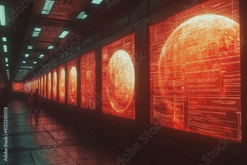 Futuristic Data Center with Digital Screens 