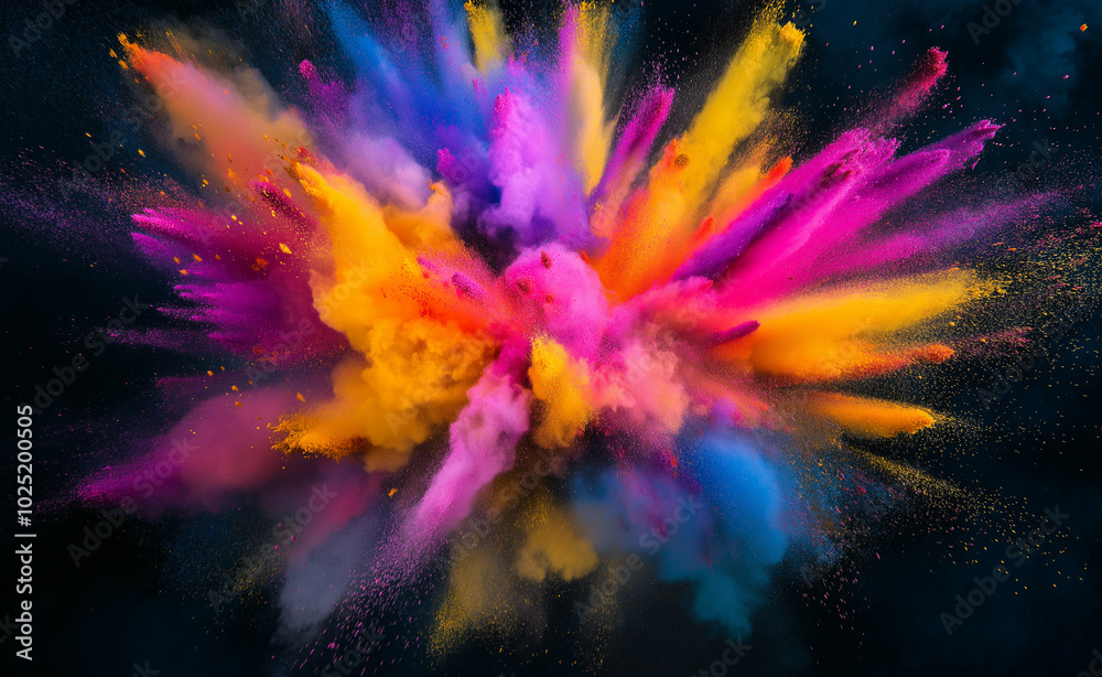 Colorful powder explosion creating a vibrant, abstract burst of colors in motion. Colorful powder explosion creating a vibrant, abstract burst of colors in motion.