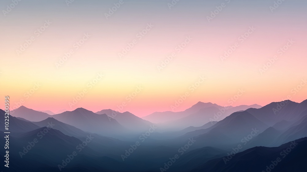 Obraz premium A panoramic view of majestic mountains bathed in a soft blend of pink and blue skies, with the same hues reflected in the tranquil foreground