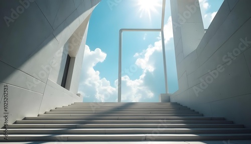 Moderne Architektur mit Treppe unter blauem Himmel photo